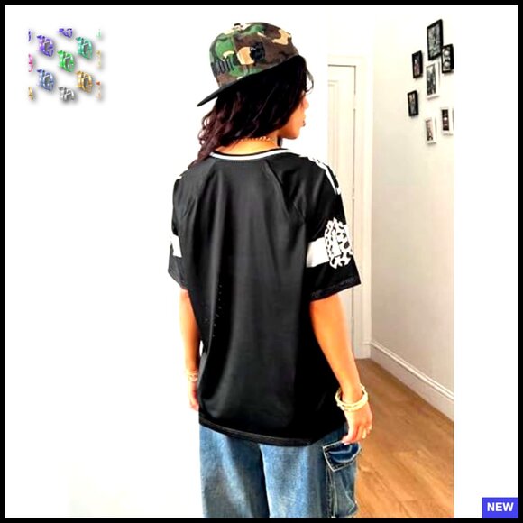 Y2K Leopard Graphic Oversized Football Jersey Top Streetwear T-Shirt - Picture 2 of 5